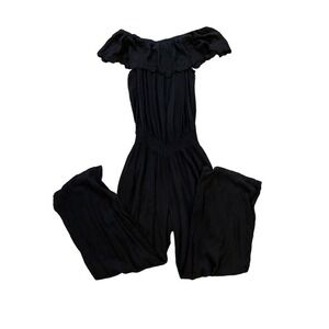 I.N.C. Black Crochet Lace Off the Shoulder Jumpsuit L